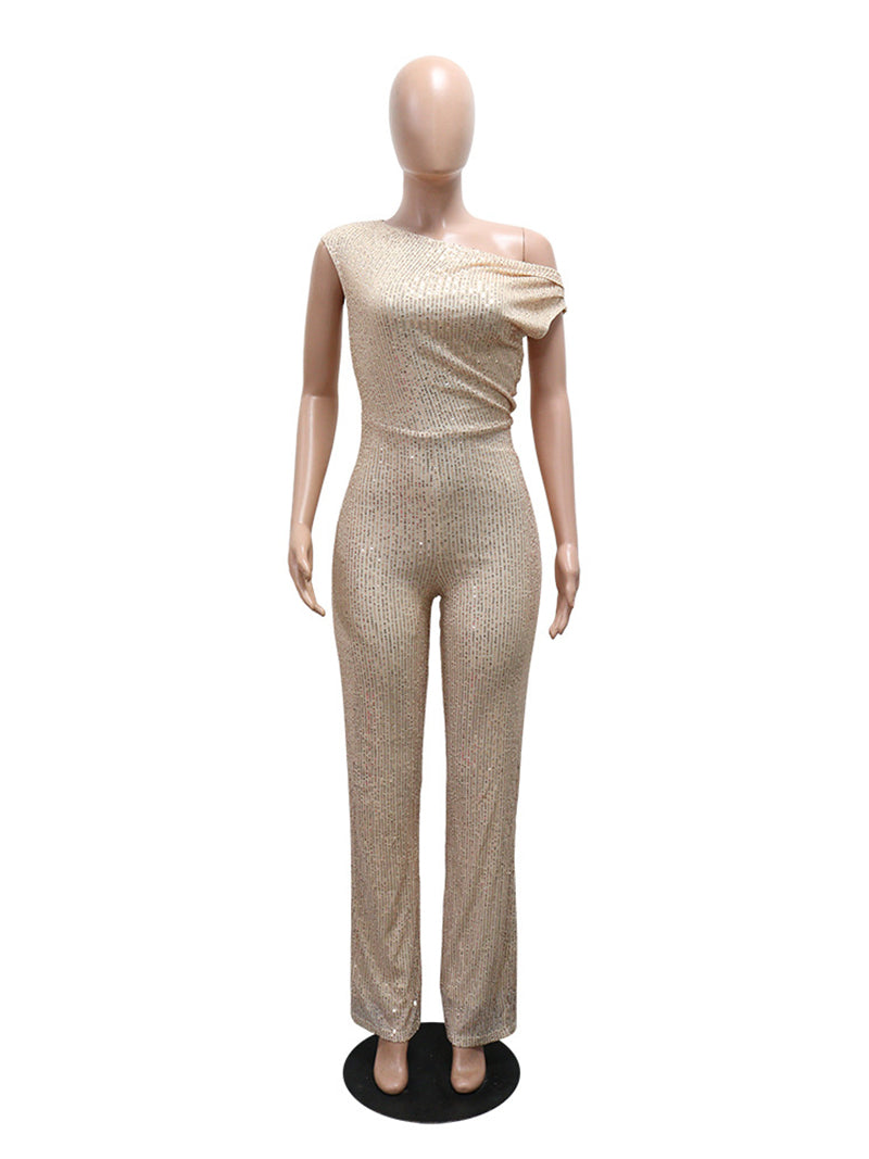 Fashion One Shoulder Sequin Slim Fit Jumpsuit