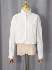 Ruched Stand Collar Zip Shirt-boutique