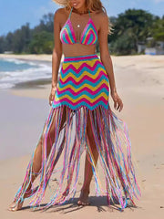 Sexy Knit Wavy Grain Beach Smock Skirt Set