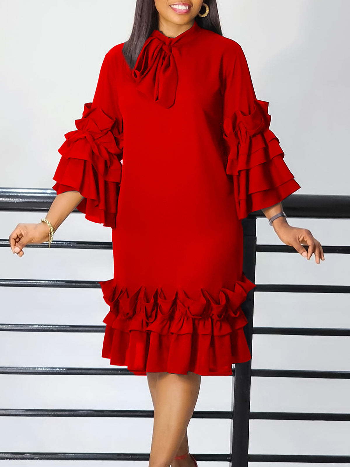 Casual Ruffles Flares Sleeve Loose Dress