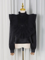 Fashion Pleated Hollow Spliced Sequin Slimming Blouse