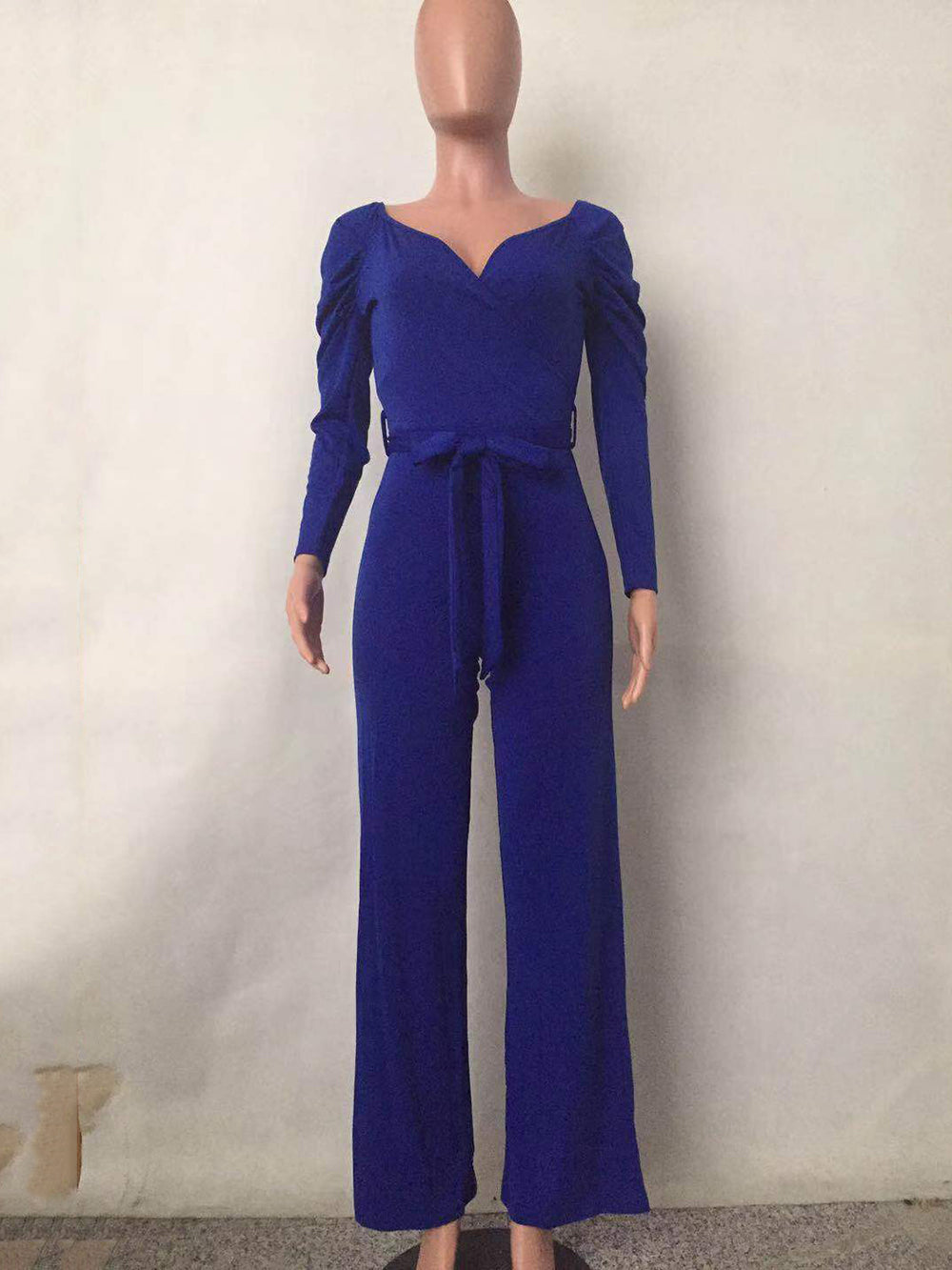 Solid Color V Neck Slim Fit Jumpsuit