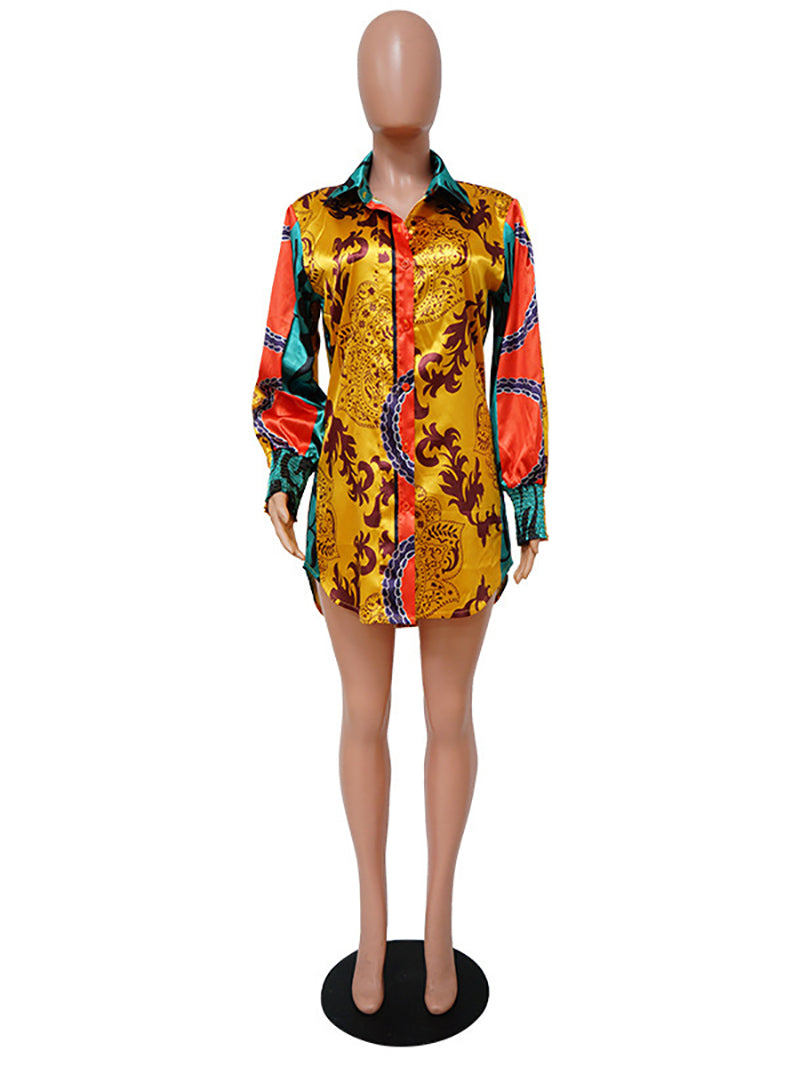 Fashion Casual Print Long Sleeve Loose Shirt Dress