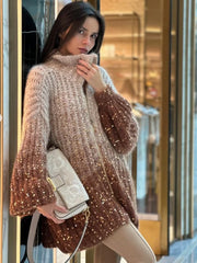 Gradient Sequin Zip Front Knit Cardigan