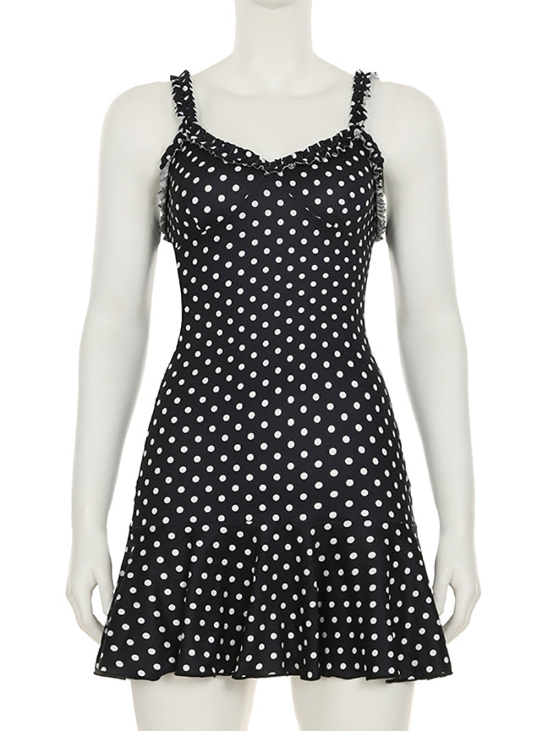 Fashion Polka Dot Print Ruffles Mini Dress