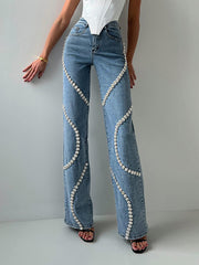 Fashion Design Rhinestone Straight Jeans