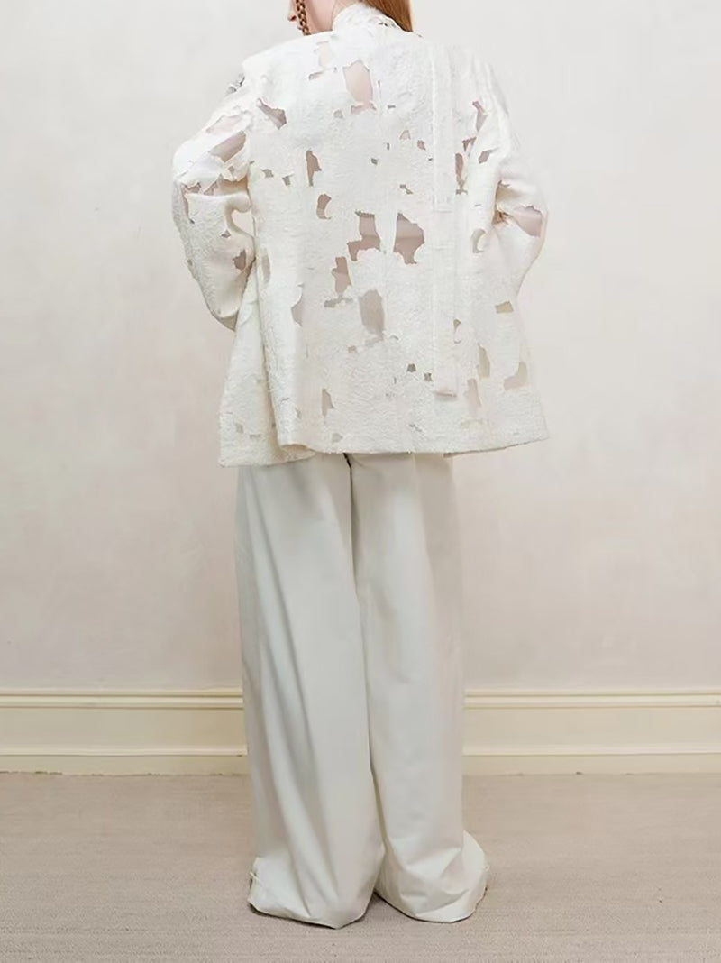 Beaded Mottled Hollow Out Jacquard Blazer