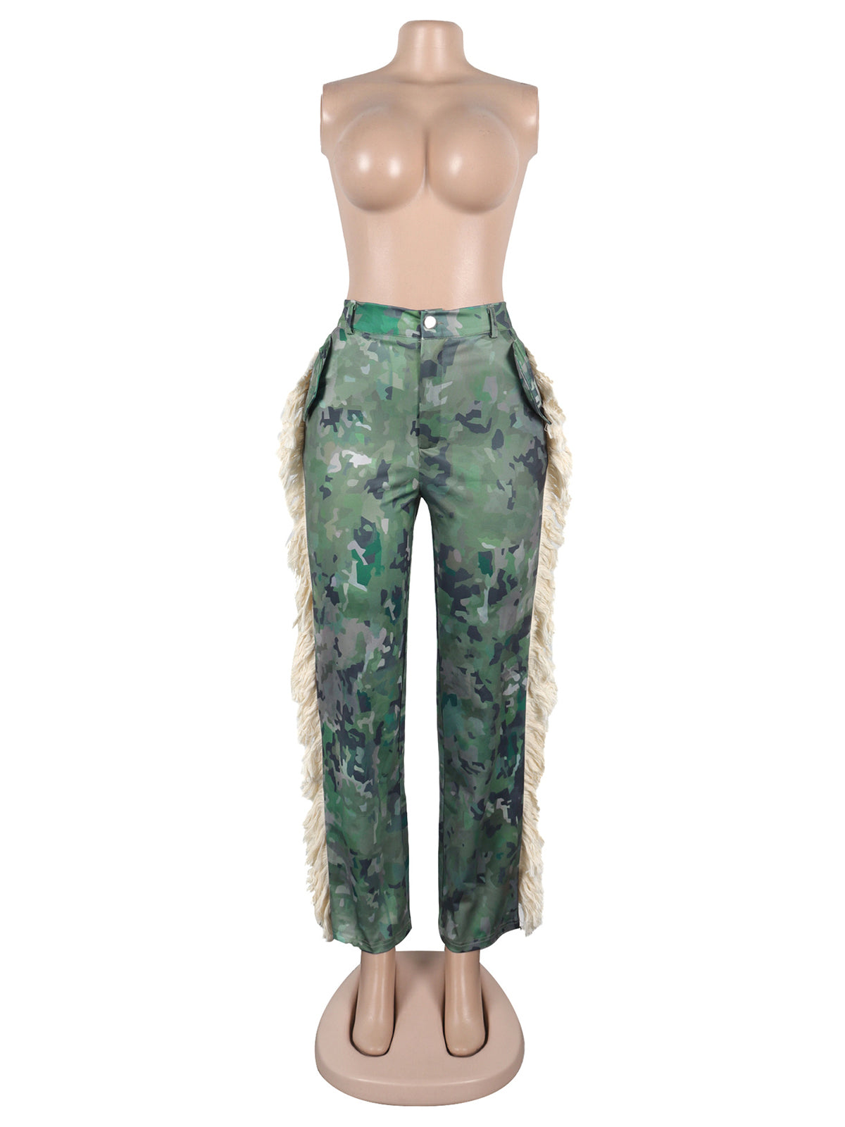 Fashion Fringe Colorblock Leopard Camo Straight Pants