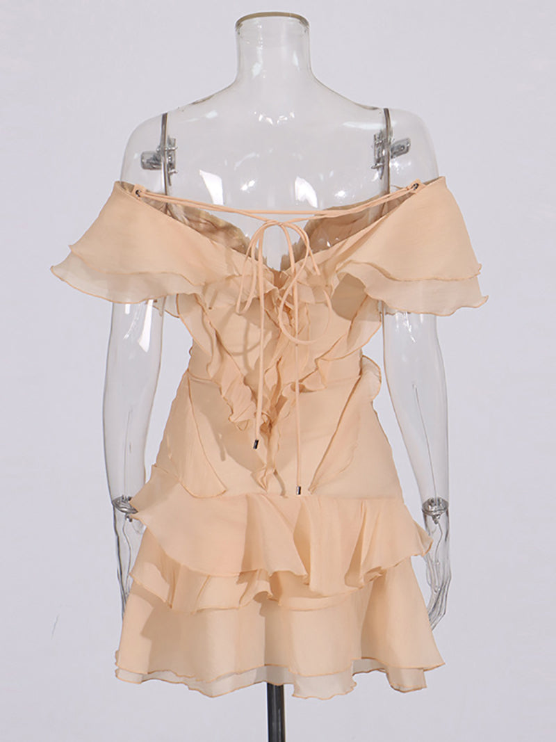 Plunge Off Shoulder Ruffle Tiered Party Mini Dress