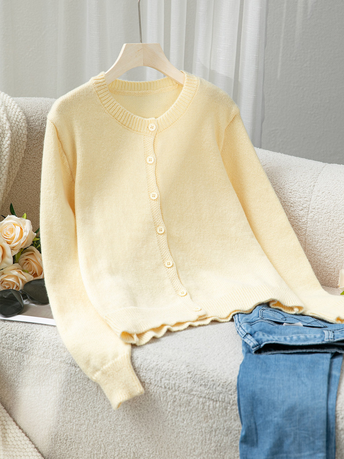 Casual Button-Up Long Sleeve Knit Cardigan Sweater