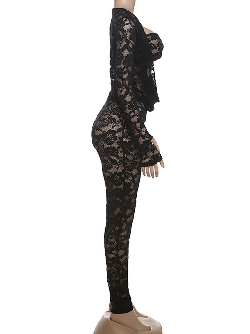 Sexy Lace See through Skinny Pants Club Sets