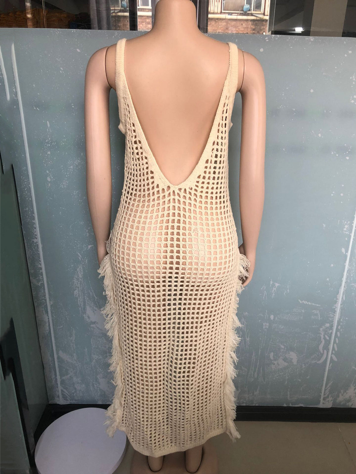 Casual Knit See-through Tassels Beach Dress