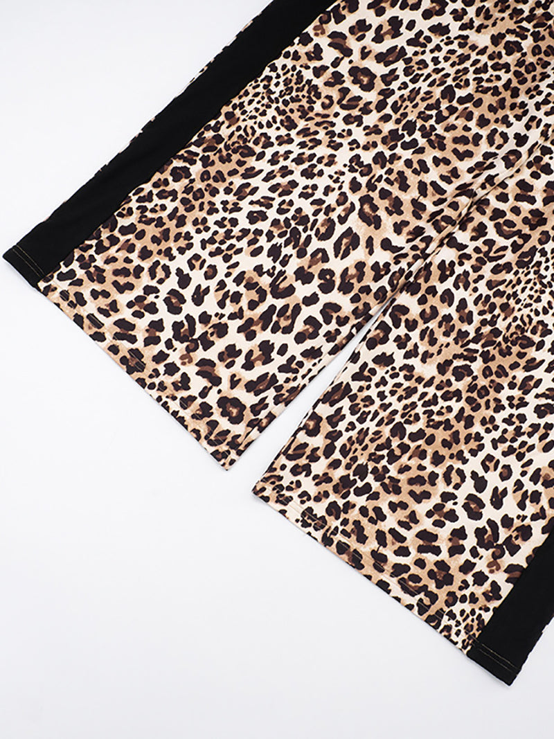 Casual Leopard Print Wide Leg Trousers