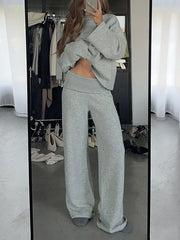 Casual Loose Pullover Straight Trousers Suit