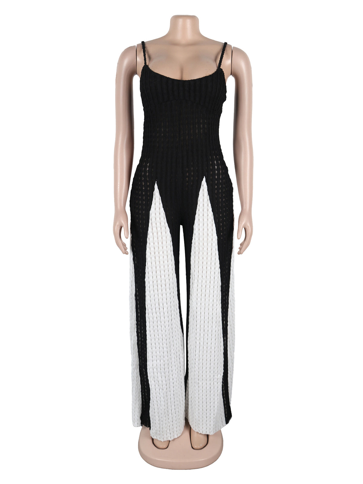 Elegant Color Block Backless Halter Wide Leg Jumpsuit