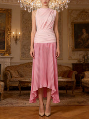 Fashion Gradient Color Ruched Pleated Maxi Dress