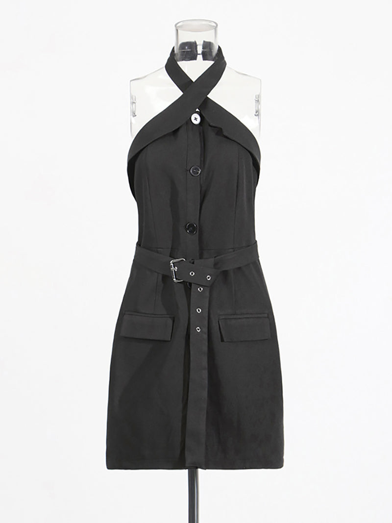Fashion Crisscross Tailored Halter Slim Dress