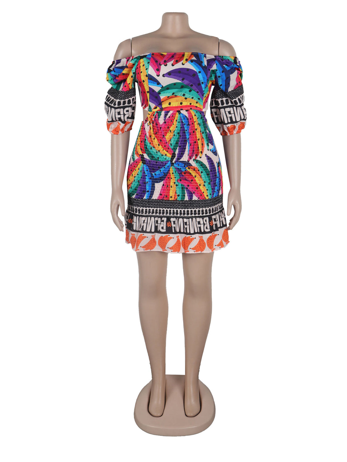 Print Off Shoulder Backless Colorful Club Dress