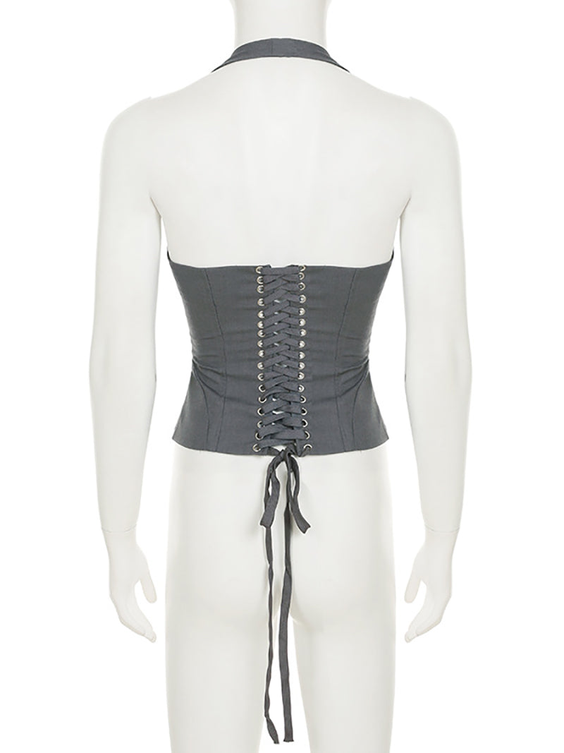 Fashion Halterneck Corset Top Shorts Two Piece Set