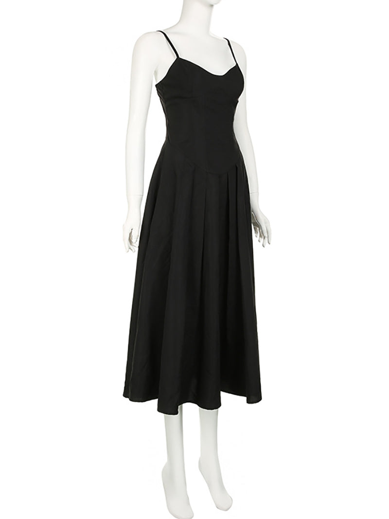 Elegant Spaghetti Strap Slim Midi A-Line Dress