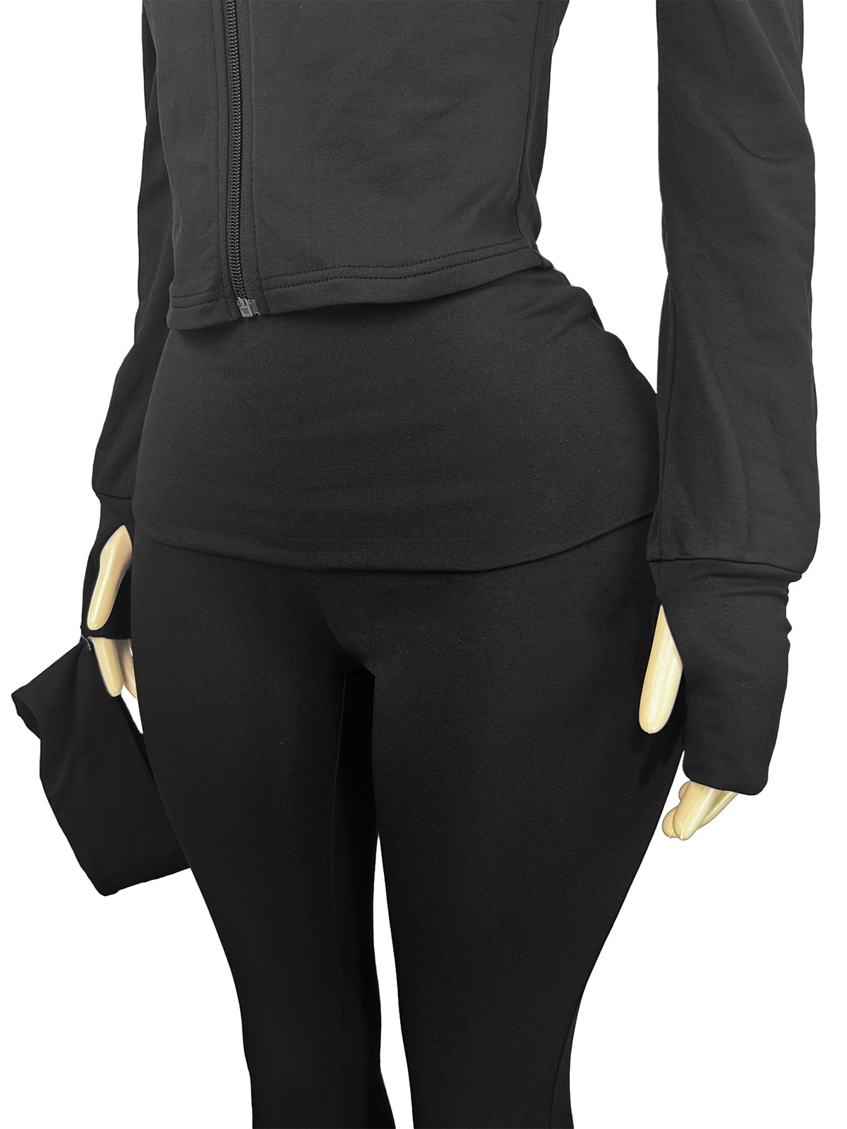 Zip Cardigan Top and Flared Pants Sports Set