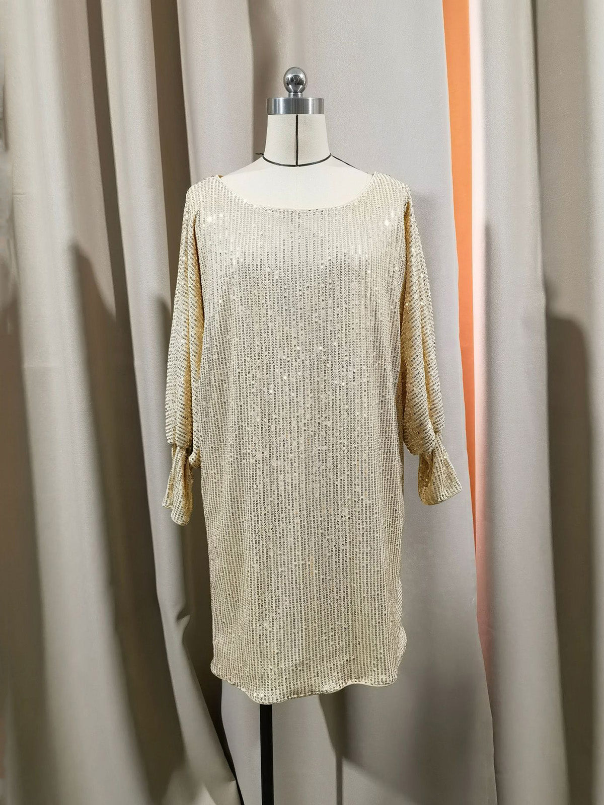 Elegant One Shoulder Long Sleeve Sequin Dress