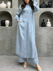 Fashion Long Shirt Straight Pants Set