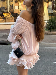 Fashion Off Shoulder Ruffle Mini Dress