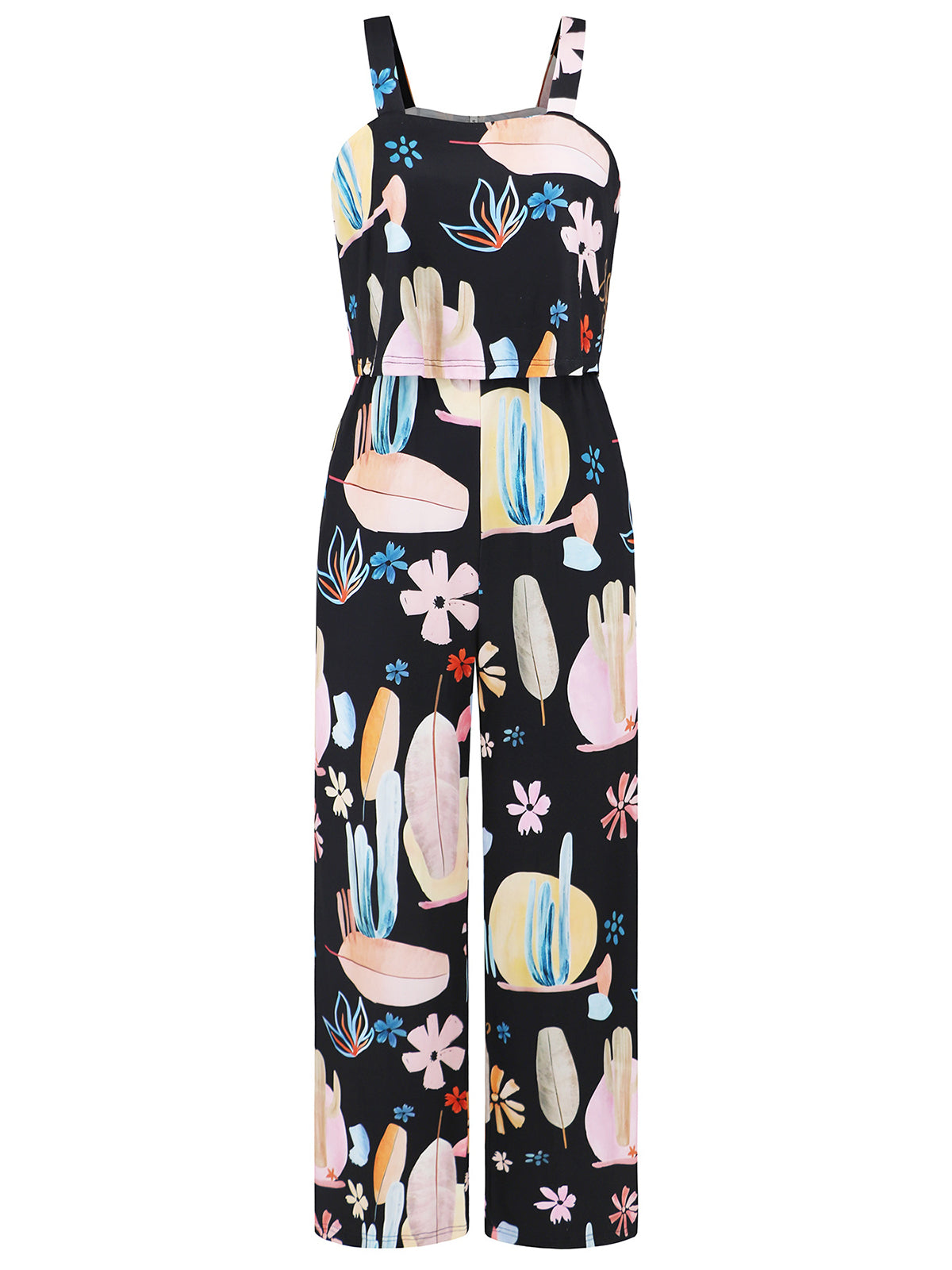 Fashion Suspenders Print Wide-leg Jumpsuit