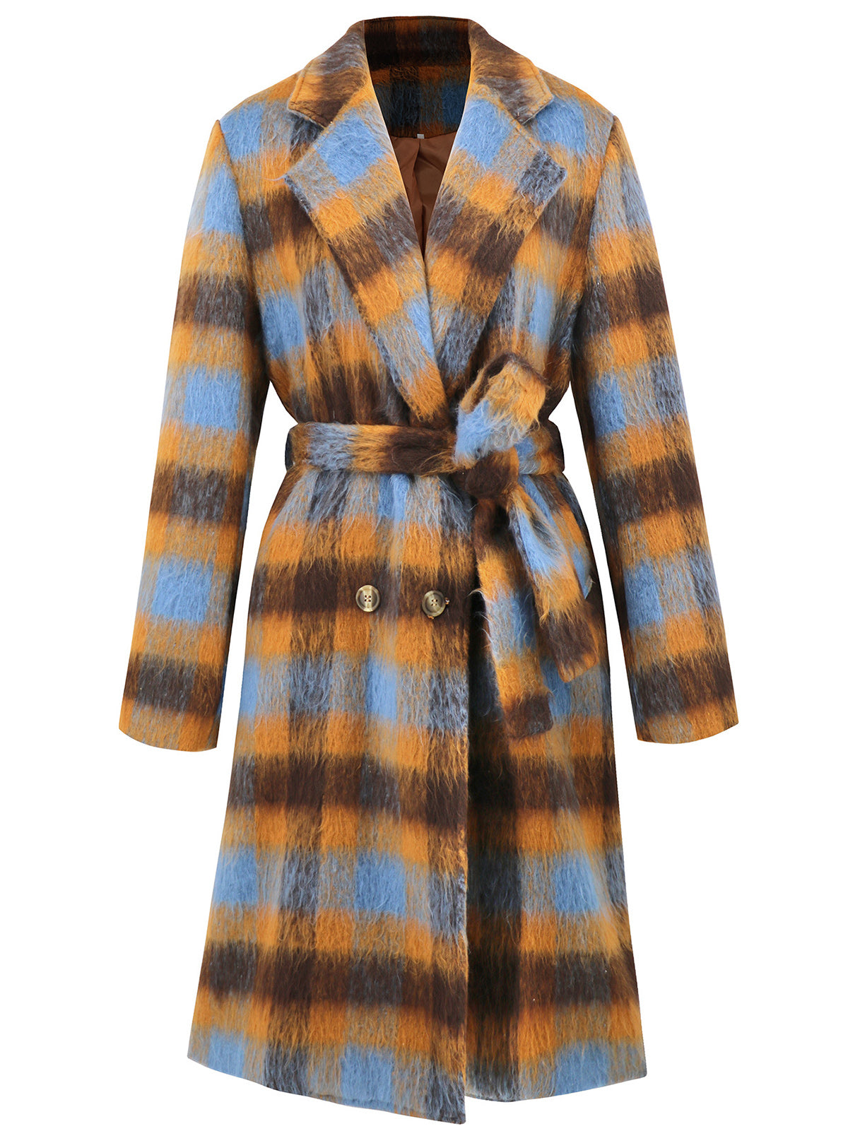 Chic check-print Imitation Wool oversized coat