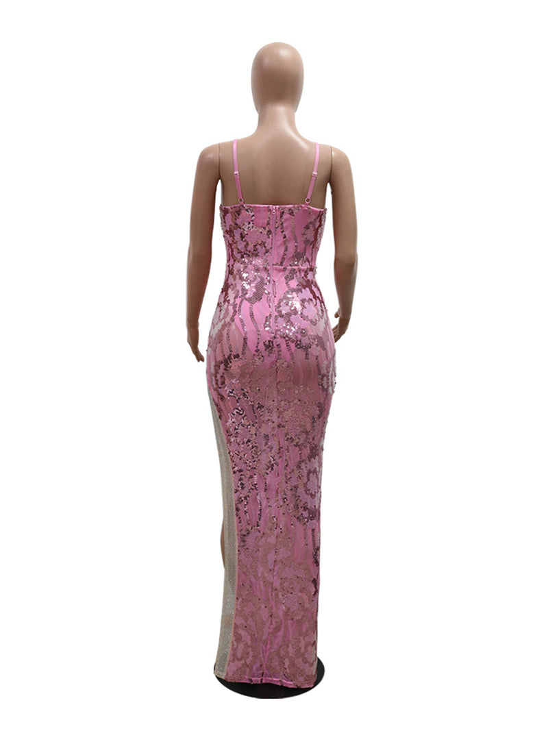 Sexy Irregular Sling Rhinestone Evening Dress