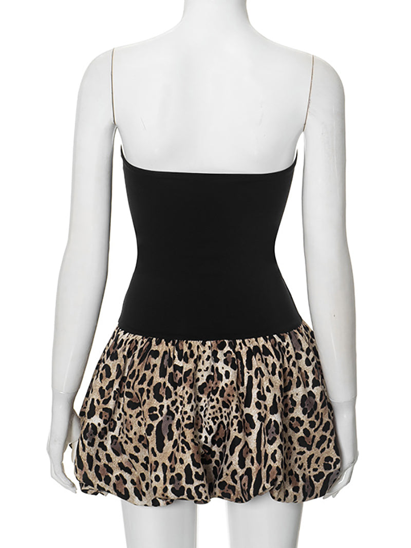 Casual Leopard Print Slim Fit Strapless Mini Dress