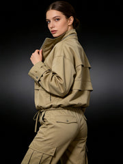 Half Zip Drawstring Hem Utility Jacket-boutique
