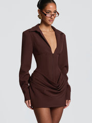 Zip Front Collared Corset Waist Mini Dress