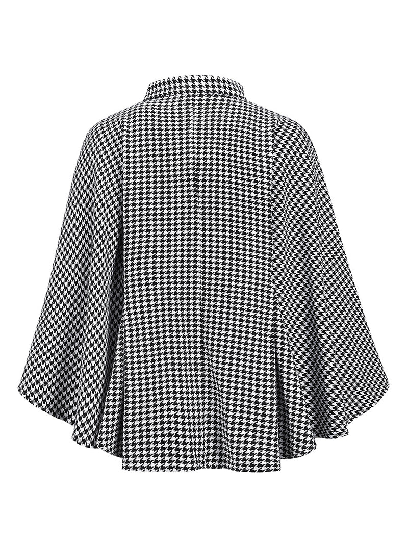 Houndstooth Tie Waist Cloak Trench Coat