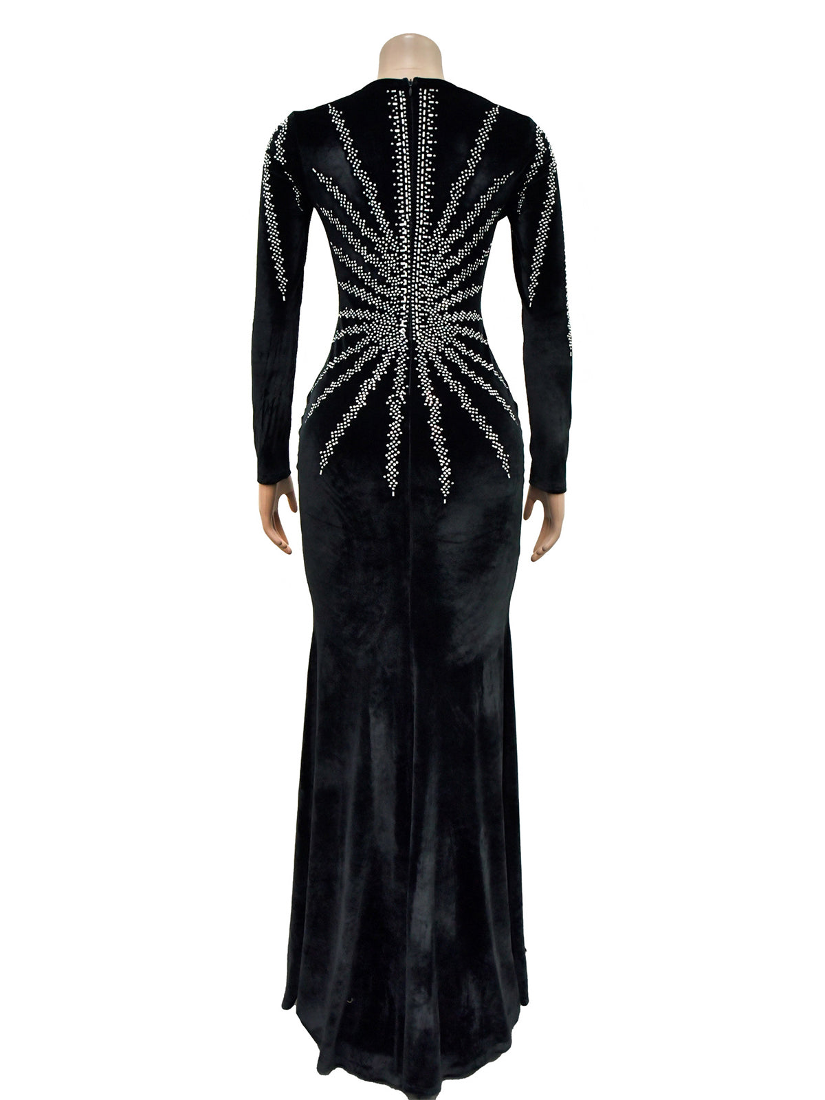 Sexy Rhinestone Long Sleeve Bodycon Maxi Dress