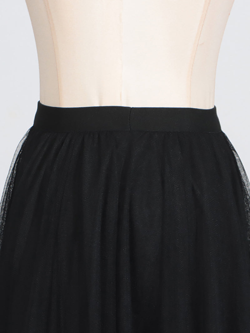 Elegant Embroider Hollow Tops Mesh Pleated Skirt Sets