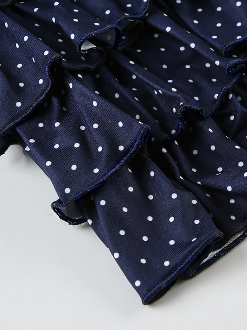 Polka Dot Print Halter Top Tiered Skirt Two Piece Set