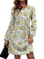 Casual Floral Print Long Sleeve Slim Midi Dress