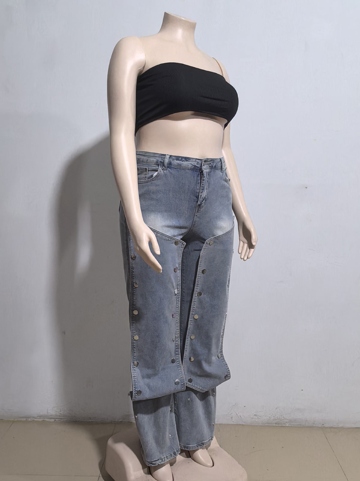 High Waist Straight-Leg Detachable Button Jeans