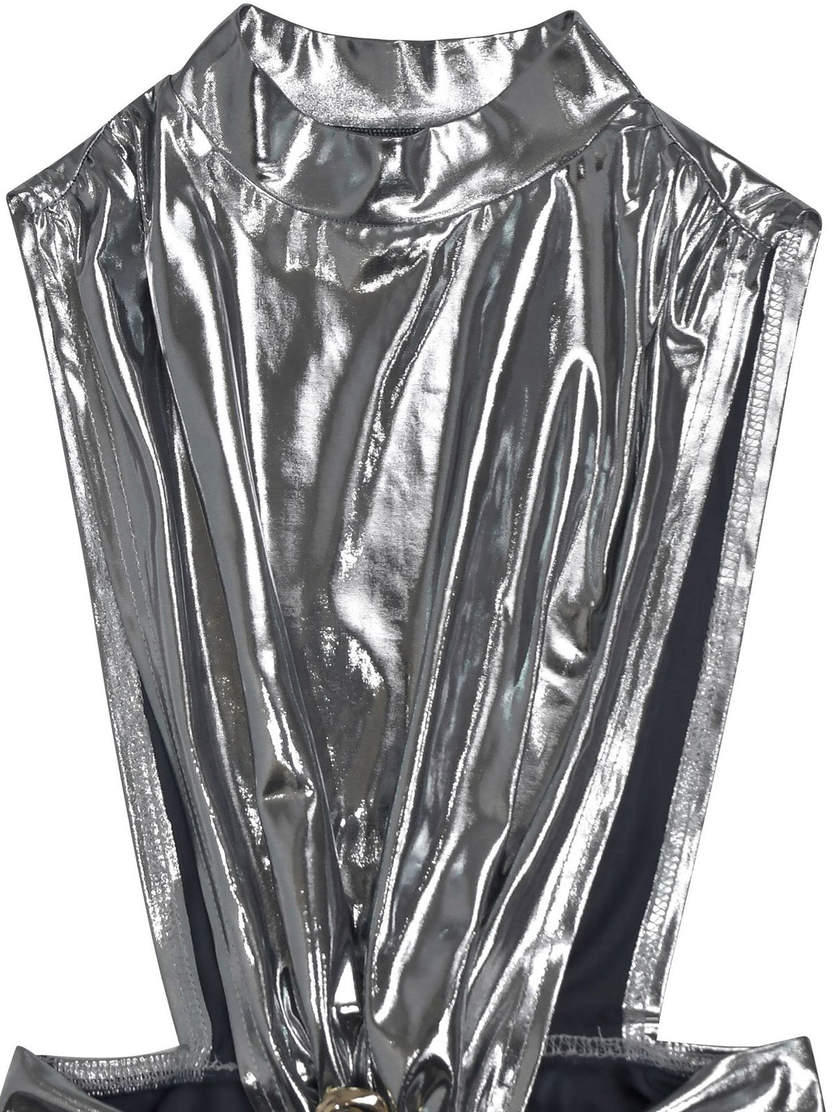 Elegant High-Neck Hollow Out Metal Color Slit Dress