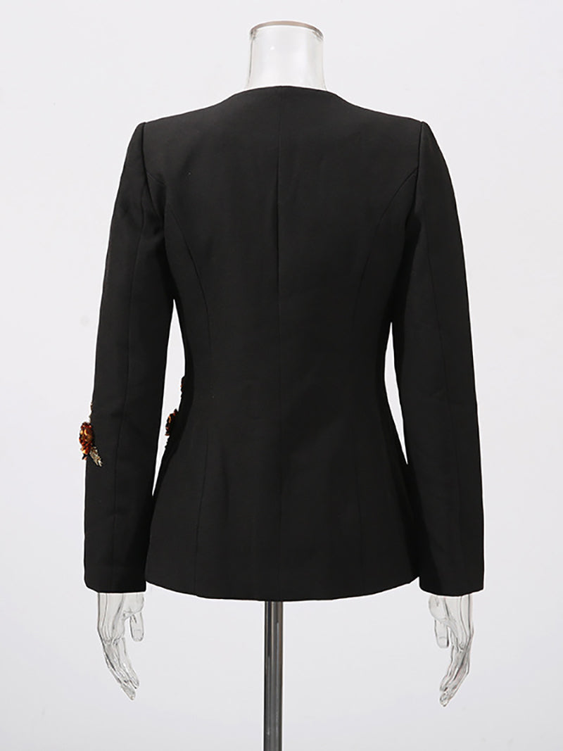 Fashion U Neck Appliques Slim Blazer