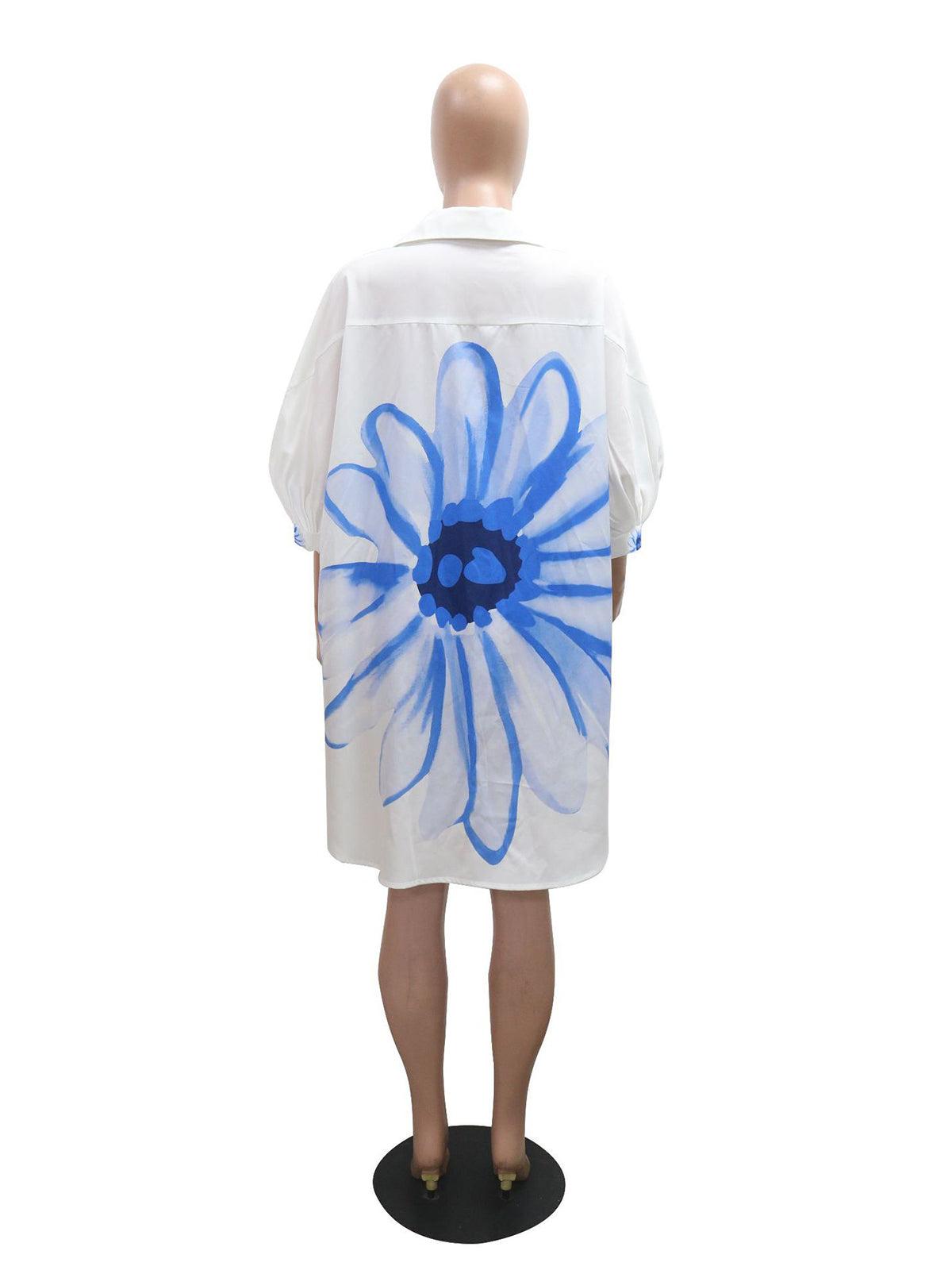 Chic Sunflower Print Loose Casual Shirt Dress