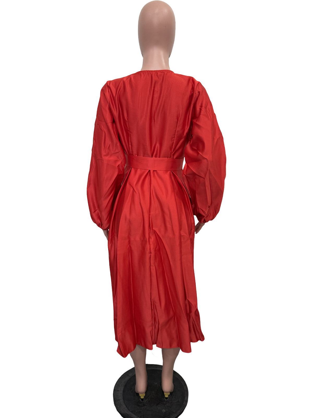 Elegant Satin Lantern Sleeve Bandage Party Maxi Dress