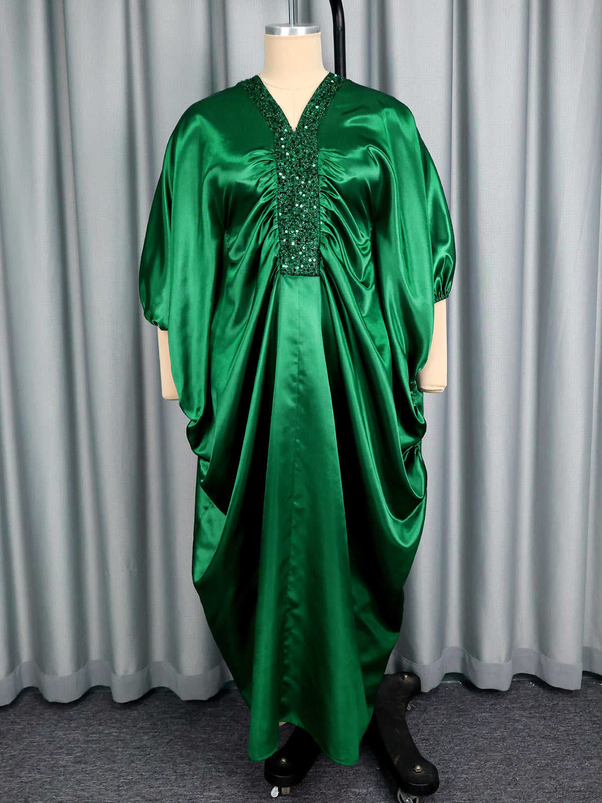 V Neck Sequin Batwing Sleeve Elegant Dress