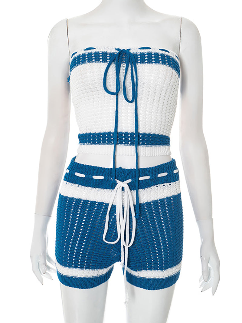 Strapless Crop Tops and Drawstring Shorts Two Piece Set
