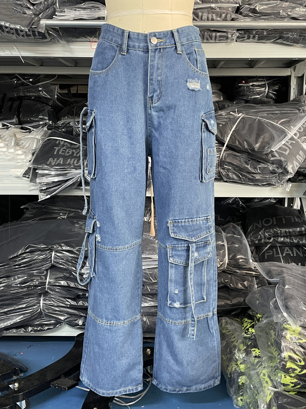 Fashion Streetwear Flap Pocket Cargo Jeans