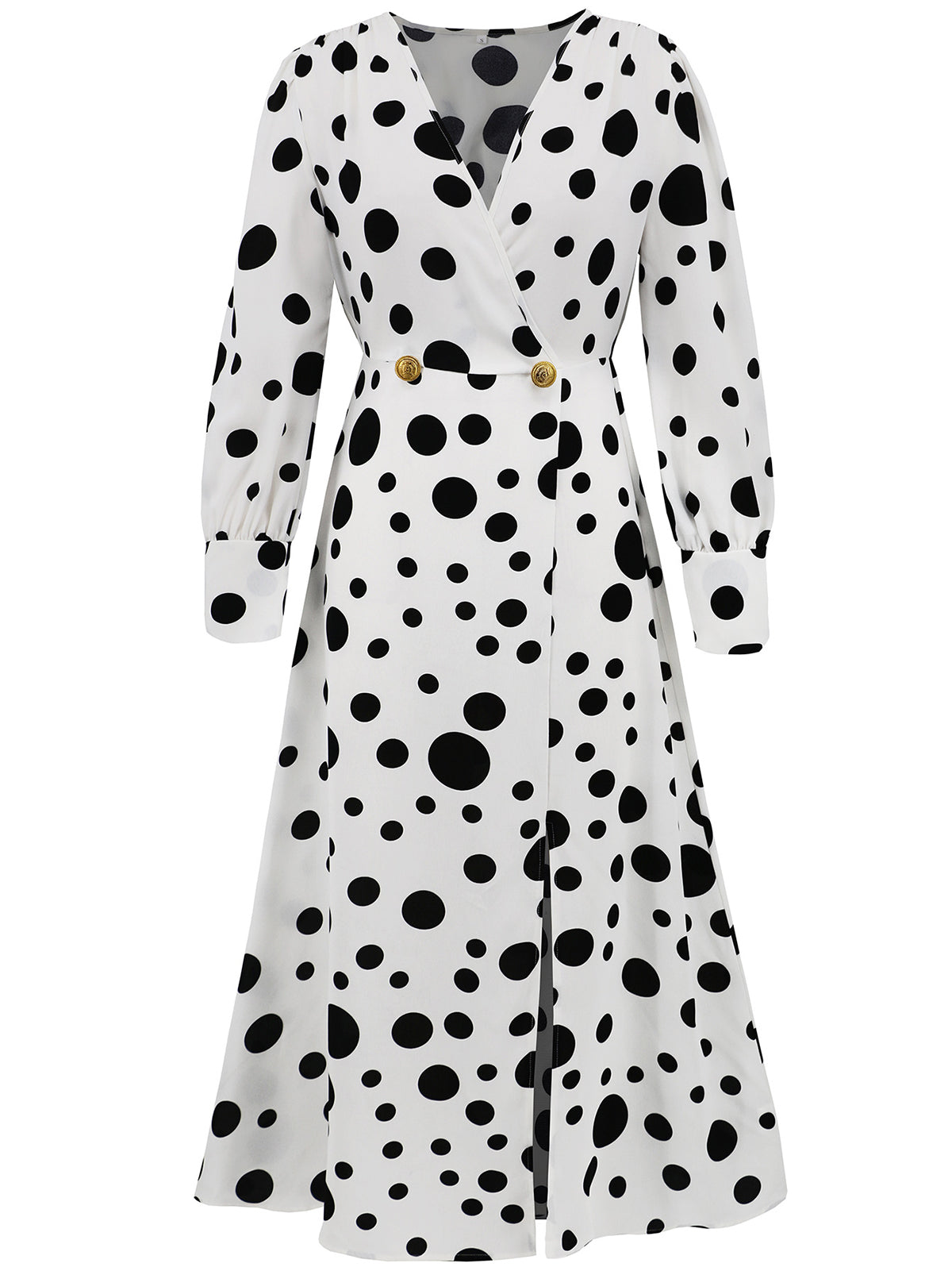 Casual V Neck Polka Dot Print Long Sleeve Dress