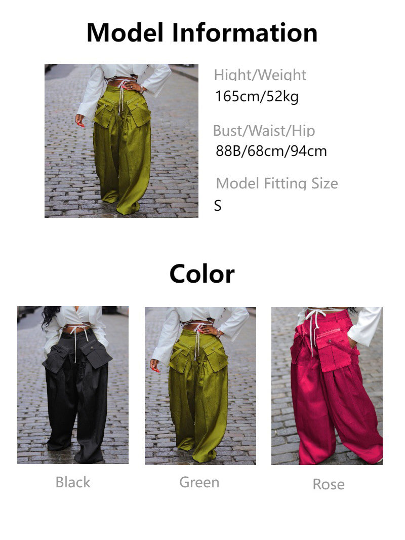 Fashion Detachable Pocket Cargo Wide Leg Pants