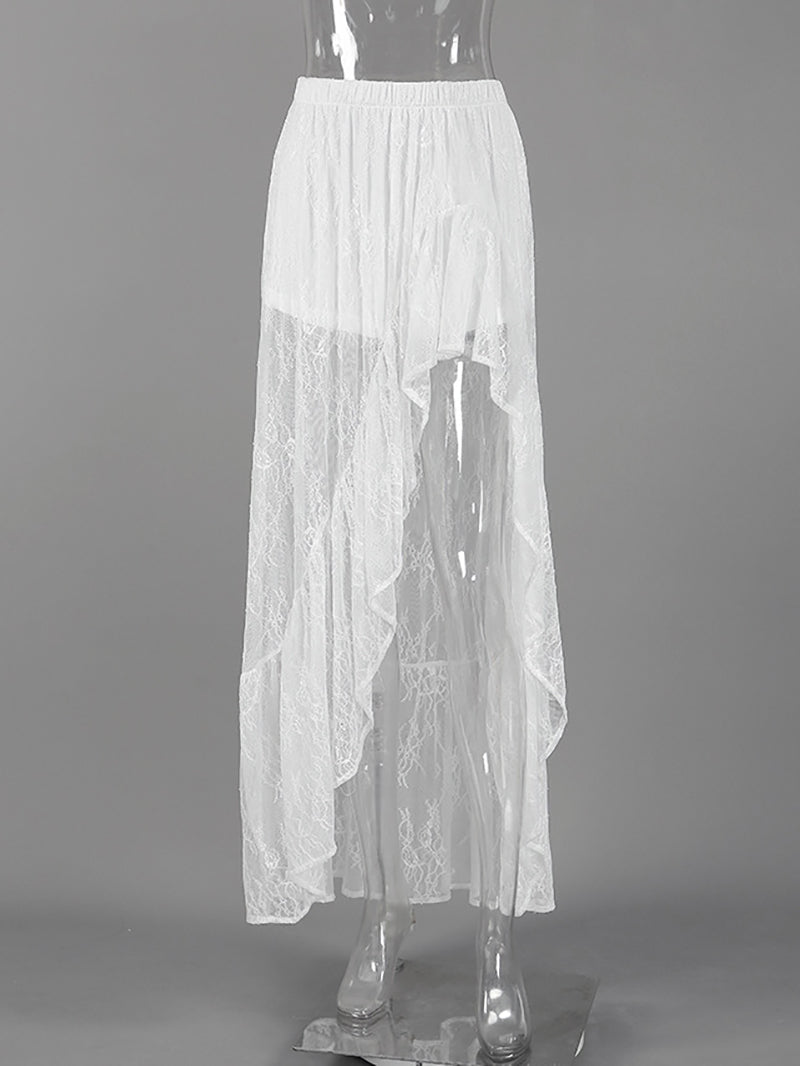 Fashion Lace Irregular Split Maxi Skirt